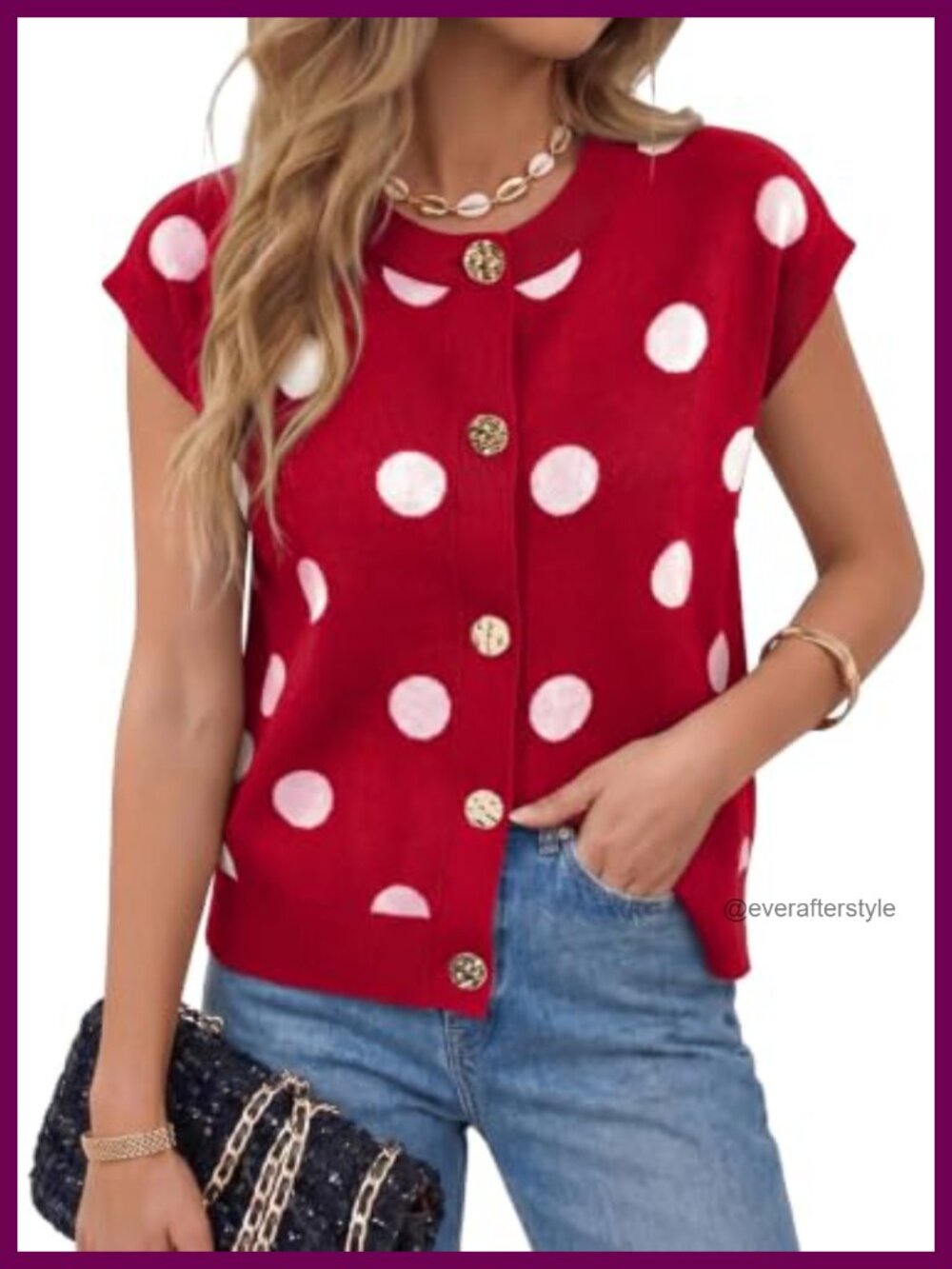 Ribbed Knit Polka Dot Button Down Sweater Vest Sleeveless Crop Tank Top